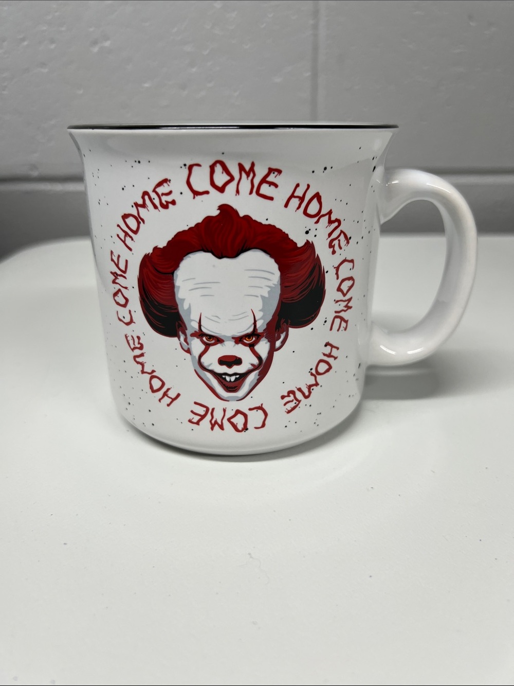 White Ceramic Horror Graphic Mug with Red Accent